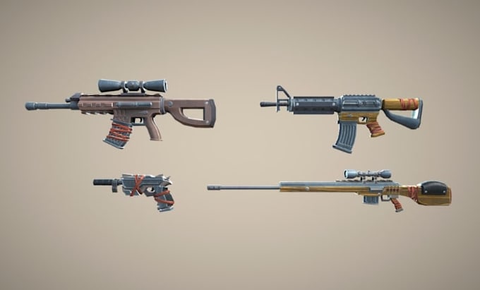 create 3d weapon modelling, guns, props, game ready unity unreal assets