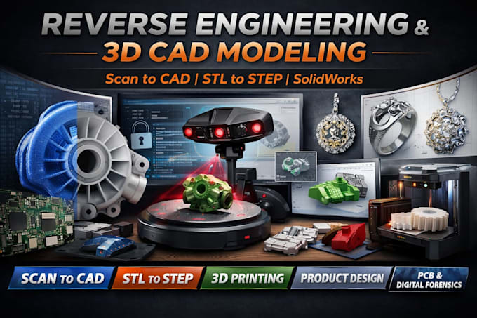 do reverse engineering, 3d cad model, scan to cad, stl to step, solidwork cad