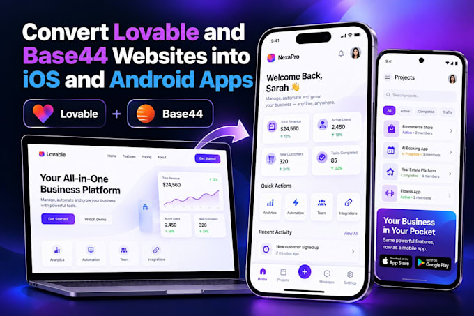 convert lovable and base44 websites into ios and android apps