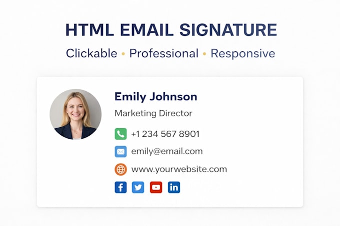 design clickable HTML email signature for gmail, outlook, apple mail