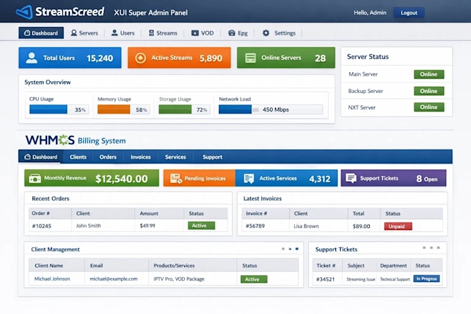 automate streamscreed xui one and nxt  super admin with whmcs billing system