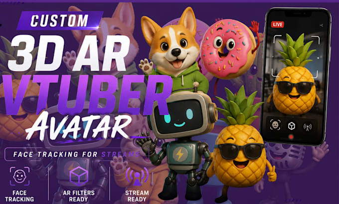 design custom 3d ar vtuber avatar 3d ar vtuber filter face tracking for streams