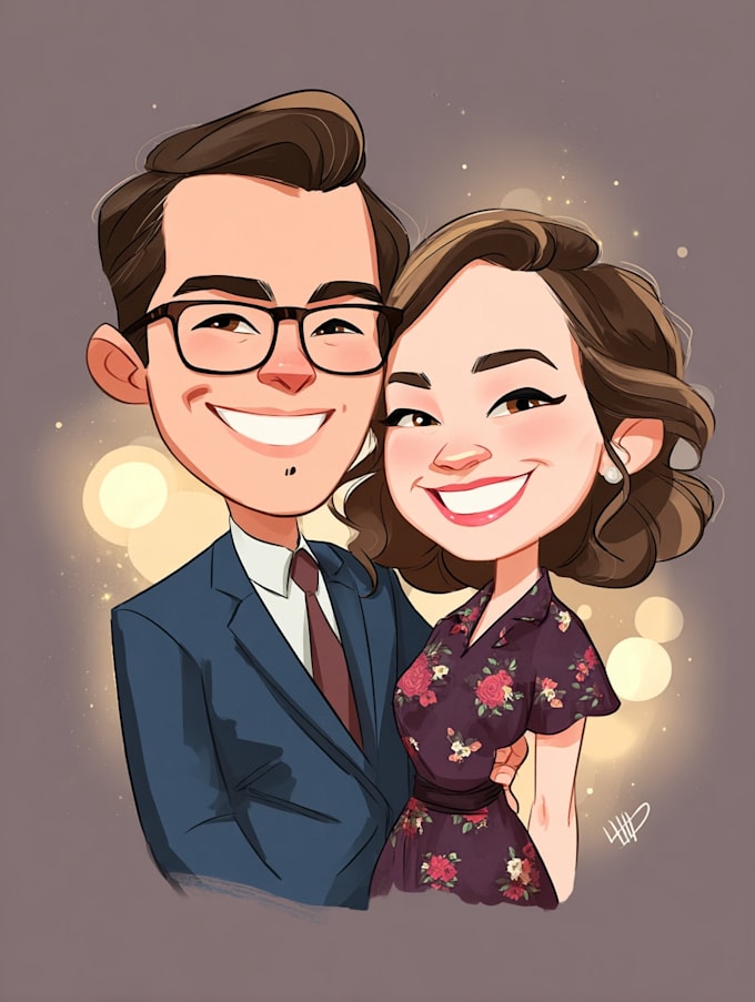 draw funny couple caricatures for you