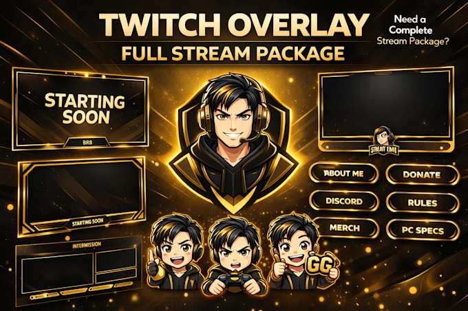 design twitch overlay and full stream package for streamers