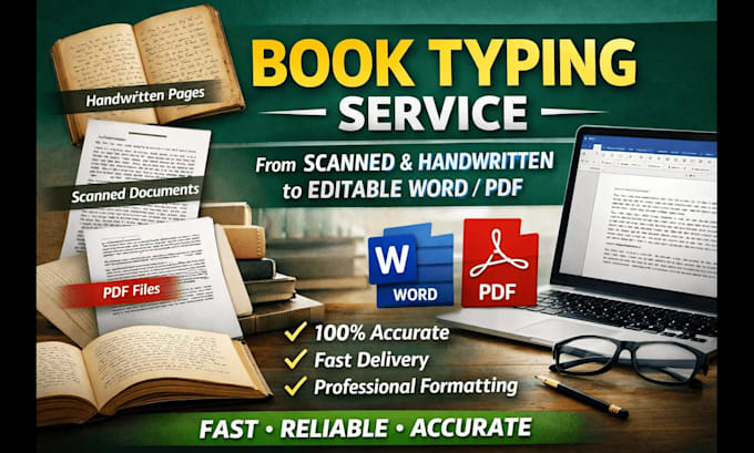 book typing from PDF, scanned, or handwritten pages