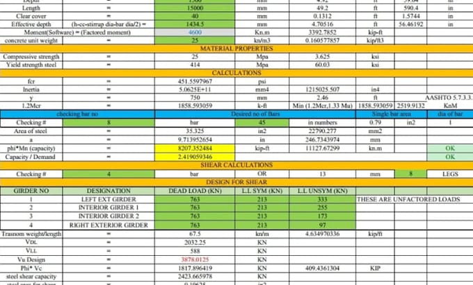 make a design excel sheet for any reinforced concrete structure