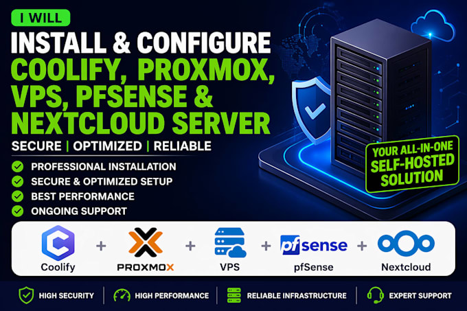 install and configure proxmox, coolify, vps, pfsense and nextcloud server