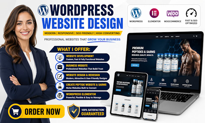 create peptide sarms wordpress elementor website design redesign website builder