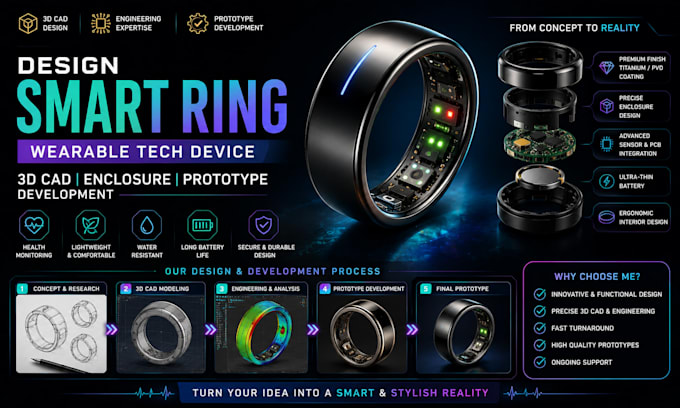 design smart ring wearable tech device 3d cad enclosure prototype development