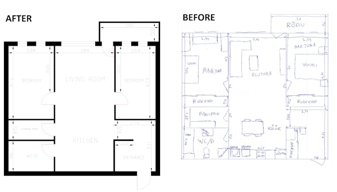 redraw your floor plan into a clean professional 2d drawing