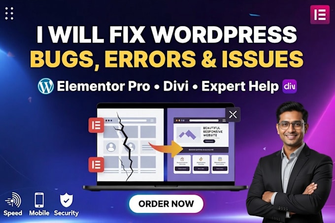 fix wordpress bugs, errors, elementor or divi theme issues fast and reliably