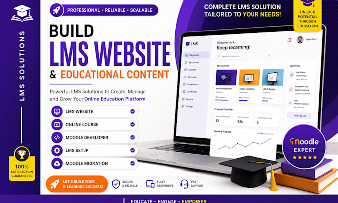 build lms elearning website and educational content, moodle developer