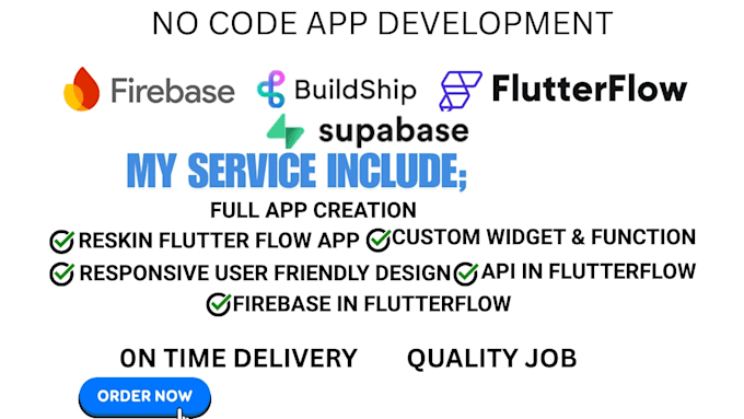 build no code app using flutterflow,firebase and supabase