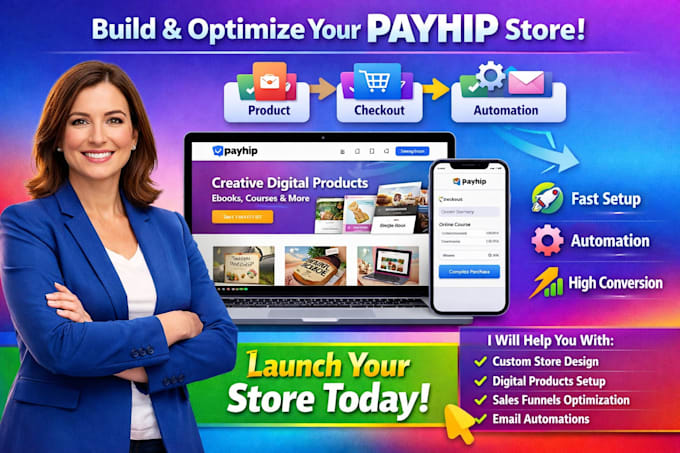 build high converting payhip store setup products checkout automation