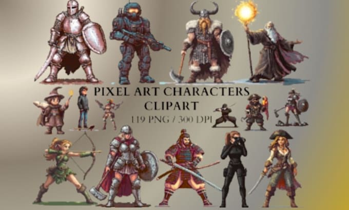do custom pixel art characters, 8bits, pixel sprite sheet, pixel art assets