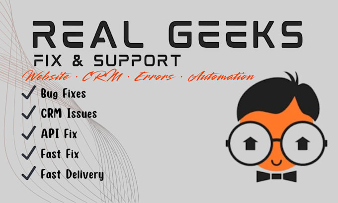 fix real geeks website, CRM issues, integrations, bugs and errors