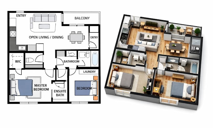 do architectural 2d floor plan, 3d floor plan, blueprint and house plan