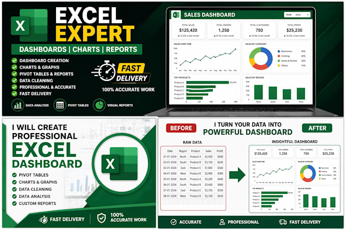 create excel dashboard, charts and reports professionally