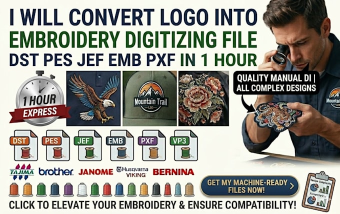 Convert logo into embroidery digitizing file dst pes jef emb pxf in 1 ...