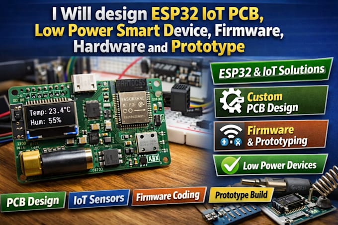 design iot pcb esp32, low power smart device, firmware, hardware prototype