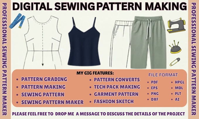 Create professional sewing pattern grading and tech pack for clothing ...
