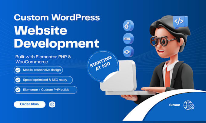 build a custom wordpress website with elementor and PHP