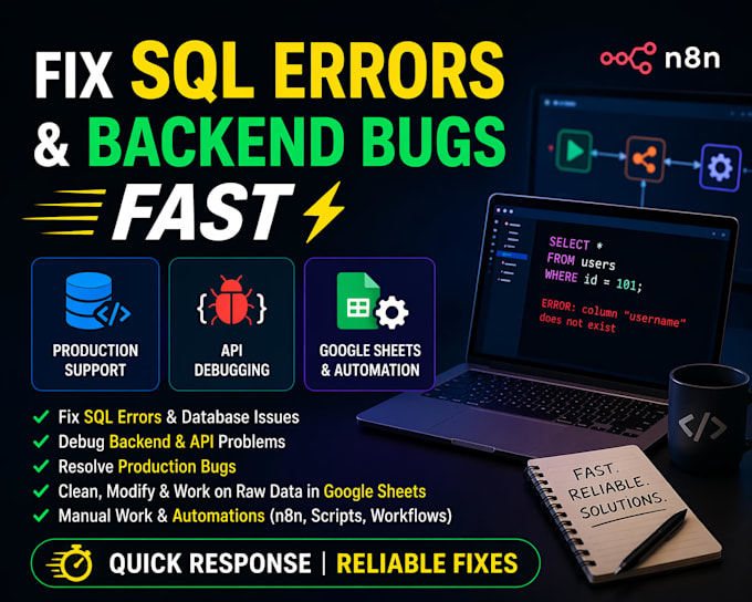 fix sql errors, debug backend issues, and fix bugs fast