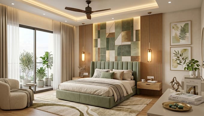 decorate your kitchen, bedroom, bathroom and living room interior with 3d render