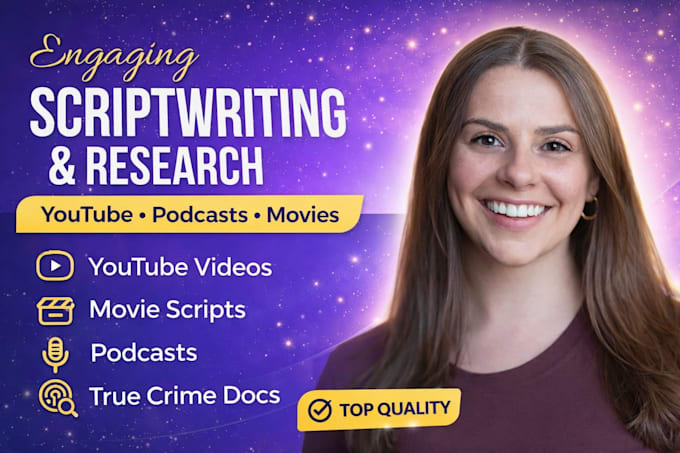 write youtube true crime script documentary movie script podcast scriptwriter