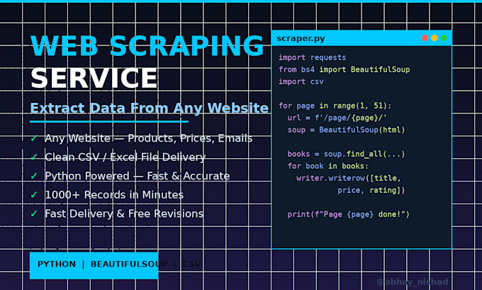 scrape data from any website and deliver CSV file