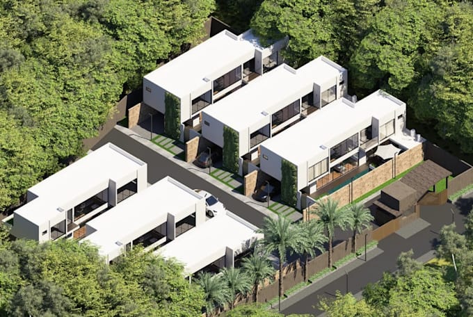 render community site plan,residential real estate rendering, streetscape design