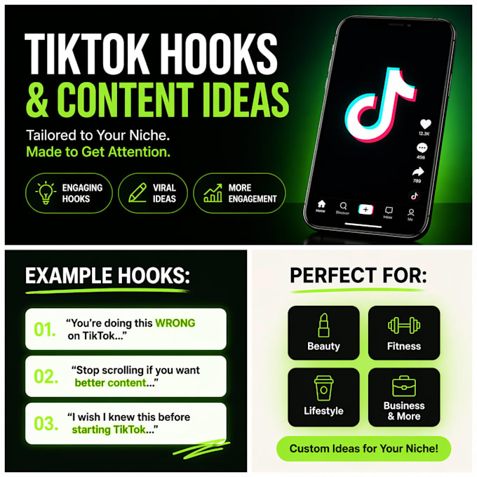 Create viral tiktok hooks and engaging content ideas by Leoniew0lf | Fiverr
