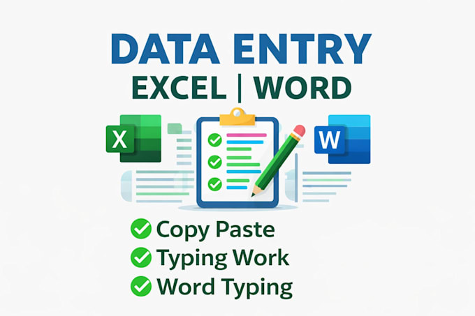 do copy paste, typing work and data entry in excel or word