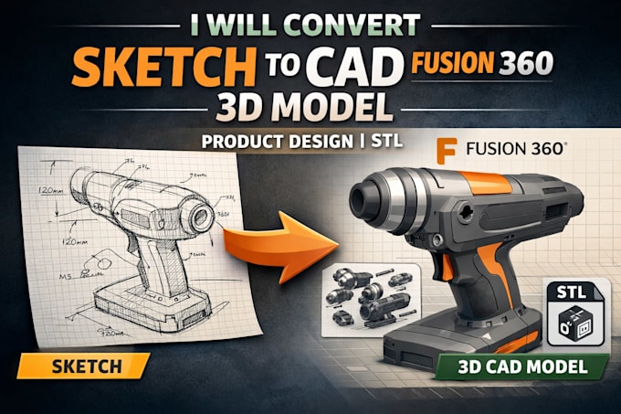 convert sketch to cad fusion 360 3d model product design stl