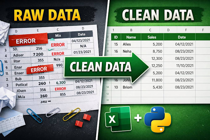 clean, format and transform your data using excel or python