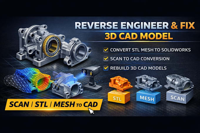 Reverse engineer fix 3d cad model convert stl mesh to solidworks scan ...