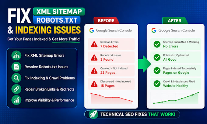 fix XML sitemap, robots txt and google indexing issues