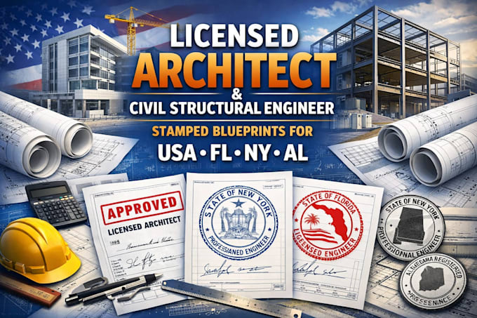 Licensed architect civil structural engineer stamped blueprints for usa ...