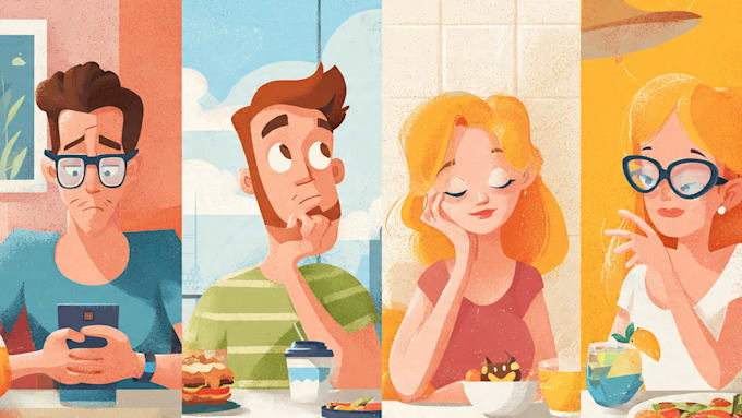 realistic flat vector cartoon illustrations with bg