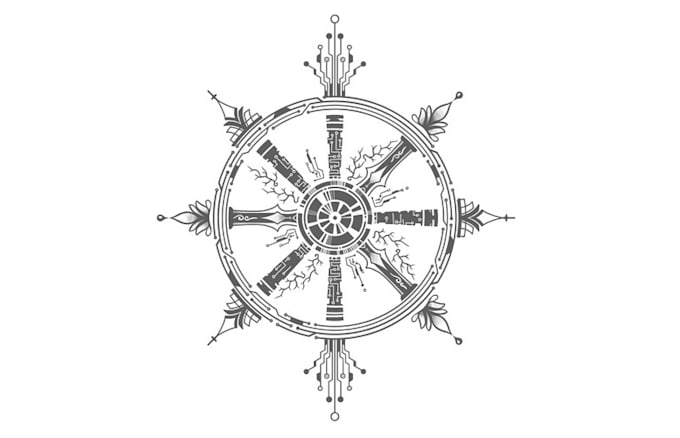 design techie dharma wheel tattoo logo