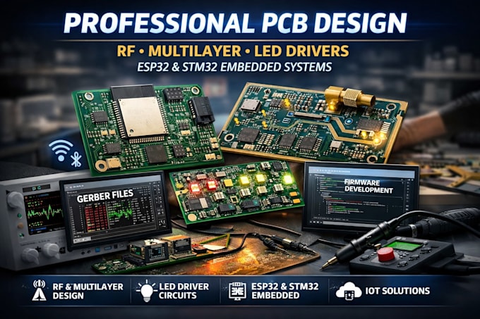 professional pcb design rf, multilayer, led drivers, esp32 stm32 embedded system