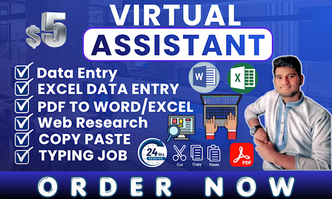 do data entry, pdf conversion, copy paste, web research