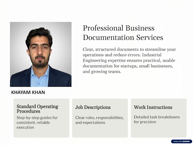 create sops, job description, business process documentation