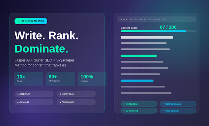 write viral seo blog post and skyscraper articles using jasper ai and surfer