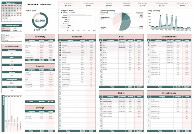 create custom wedding planner or budget planner spreadsheet