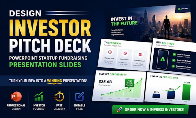 Design investor pitch deck powerpoint startup fundarising presentation ...
