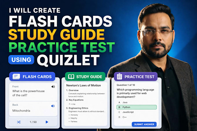 create quizlet flash card, study guide, practice test