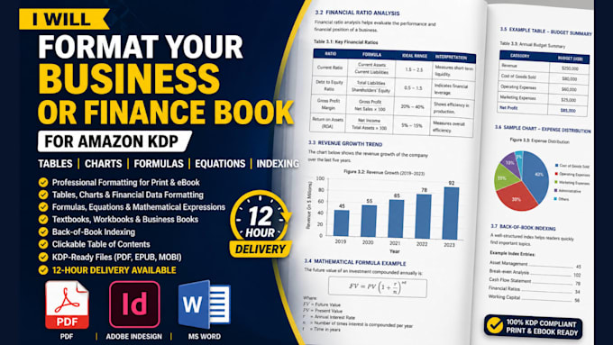 format your business or finance book for amazon KDP table, chart, book indexing