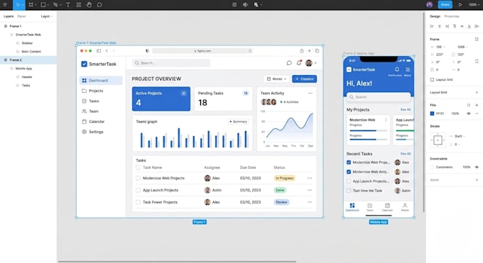 create figma UI UX design for web and app