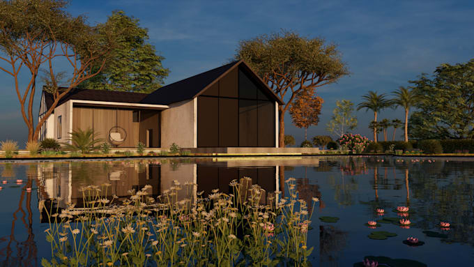 design house exterior with realistic 3d rendering